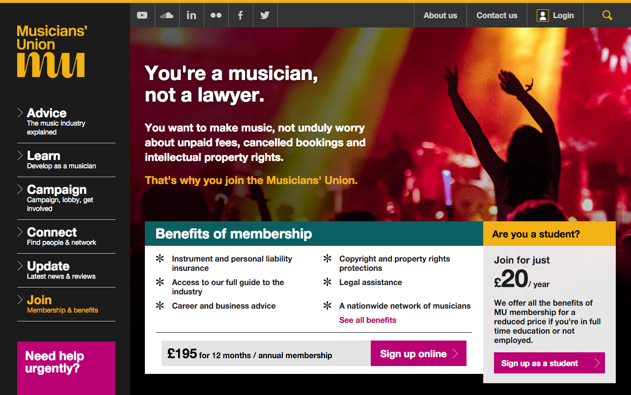 Screenshot of the join page